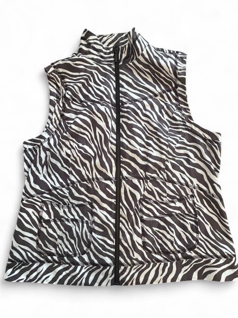 Zenergy by Chico’s Zebra Print Zip Front Vest Size 2 Y2K Animal Print
